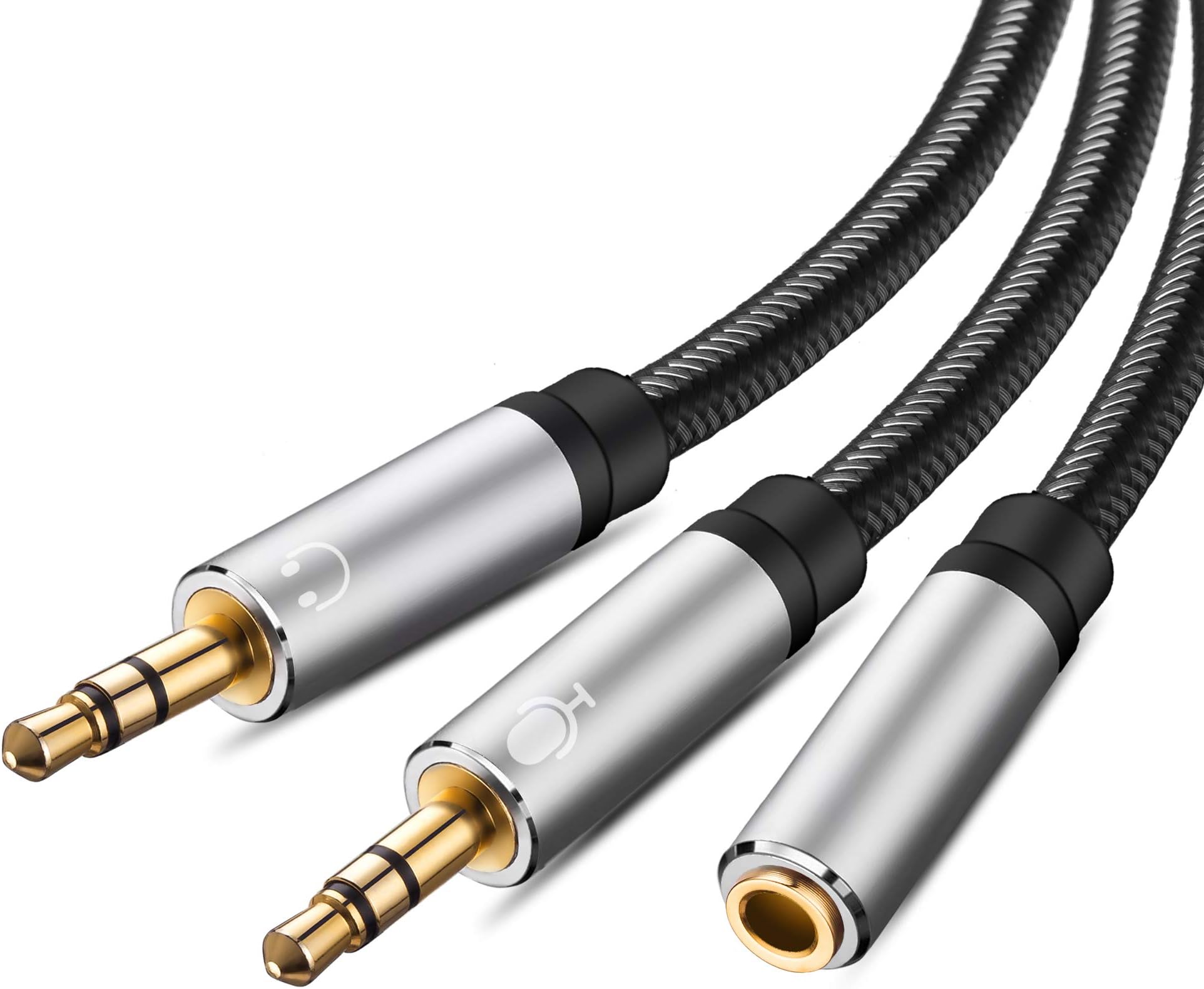 Headphone Mic Splitter 1M,Headphone Splitter For Computer 3.5mm Female to 2 Dual 3.5mm Male Headphone Mic Audio Y Splitter Cable Smartphone Headset to PC Adapter(3Ft/1M)