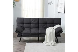 Hcore Convertible Futon Sofa Bed,Gray Memory Foam Sofa Loveseat,Small Euro Lounger Sofa Foldable Loveseat with Armrests for Compact Living Spaces,Apartment,Dorm,Studio,Guest Room,Home Office