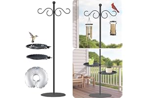 VORRIOP Upgraded 74" Shepherd's Hook for Bird Feeder，Floor Hanging Plant，Wind Chime Stand, Waterproof Metal & Adjustable-Height Standing Pole Holder for Lantern and Wreath, Indoor & Outdoor（2 Placement Racks)
