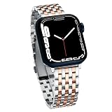 Seven-link Watch Bands for Apple Watch Series 11,10,9,8,7,6,5,4,3,2,1 and SE 3/2/1 for Women, Dressy Stainless Steel Metal Band for Apple Watch 40mm 41mm 42mm 38mm for iWatch, Two-Tone Silver/Rose Gold