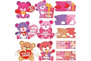 Kepeel 36 Packs Valentine's Day Bear Craft for Kids, Valentines DIY Art Craft Kits Make Your Own Bear Ornament Bulk for Valentine's Day Decorations Favor Art Gift Classroom Home Game Activities