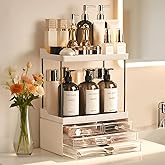 Bathroom Organizers and Storage, 5-Tier 4-Drawer Makeup Organizer Countertop, Multi-Purpose Large Makeup Vanity Organizer, Hair Product, Perfume & Skincare Storage, White