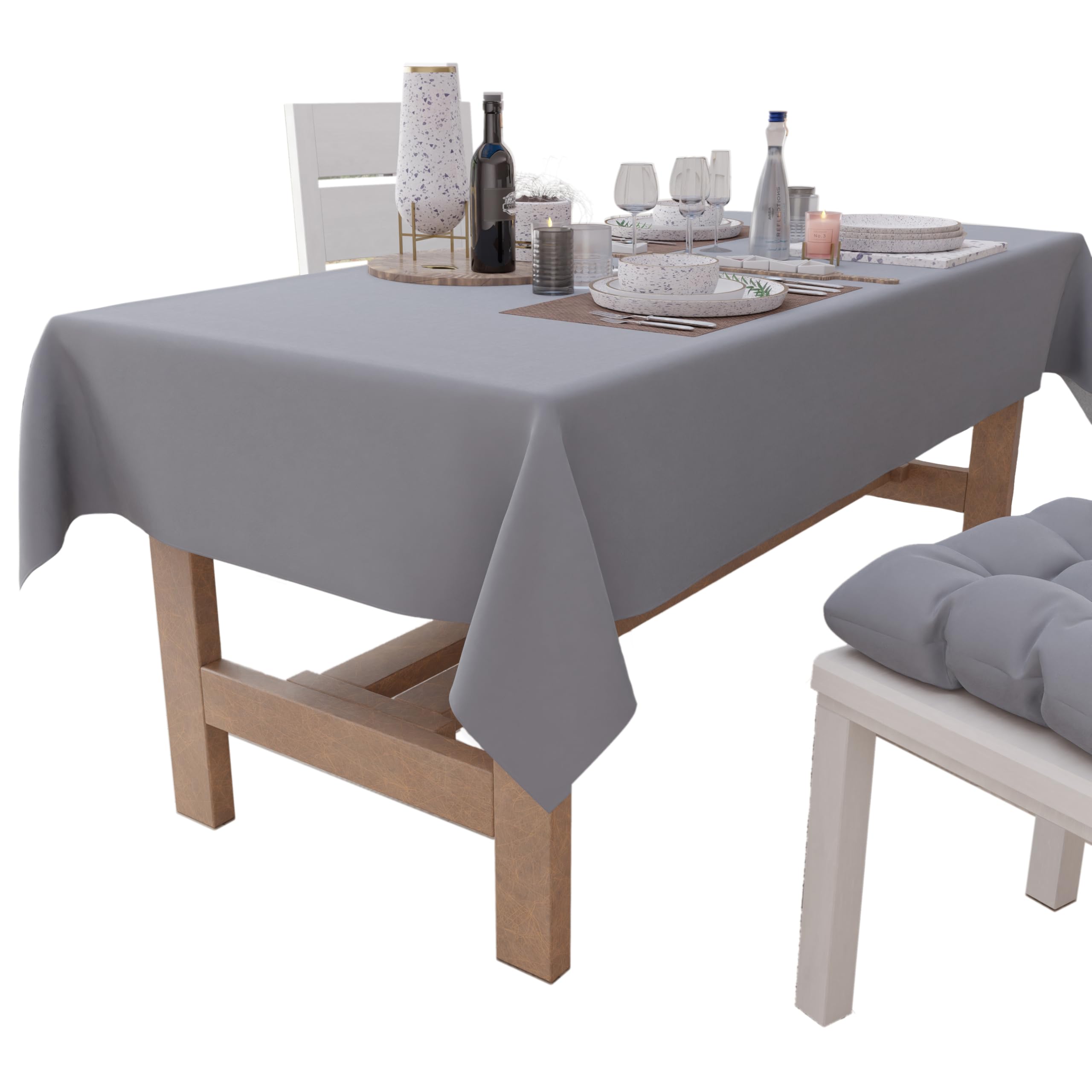 PETTI Artigiani Italiani - Tablecloth, Tablecloth, Kitchen Tablecloth in Cotton Plain Grey Design X12 Seats (140 x 240 cm) 100% Made in Italy