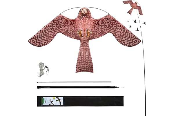 Flerigh Bird Hawk Flying Kite with Pole Crops Farm Protector Bird Scarer Flying Kite with 4m Pole-Style A