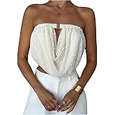 SweatyRocks Women's Draped Cowl Neck Tube Tops Trendy Backless Sleeveless Going Out Crop Tops