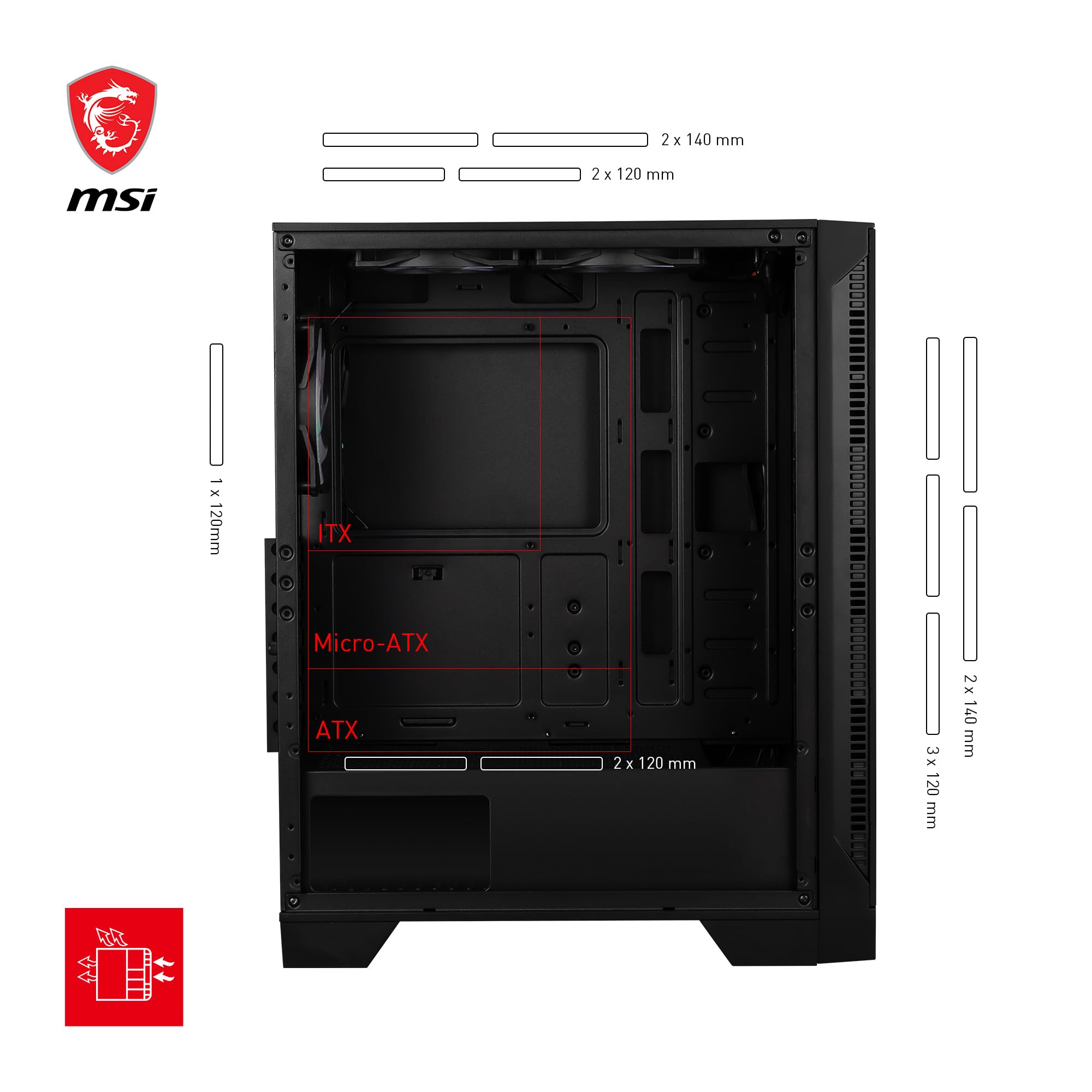 Msi Mag Forge 120A Pc Case Showing Mesh Front Panel And Argb Lighting Effects