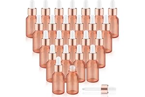 Mirrline 24 Pcs Pink Glass Dropper Bottles Essential Oils Dropper Bottles with Rose Gold Caps & 3 Plastic Droppers & 1 Funnel