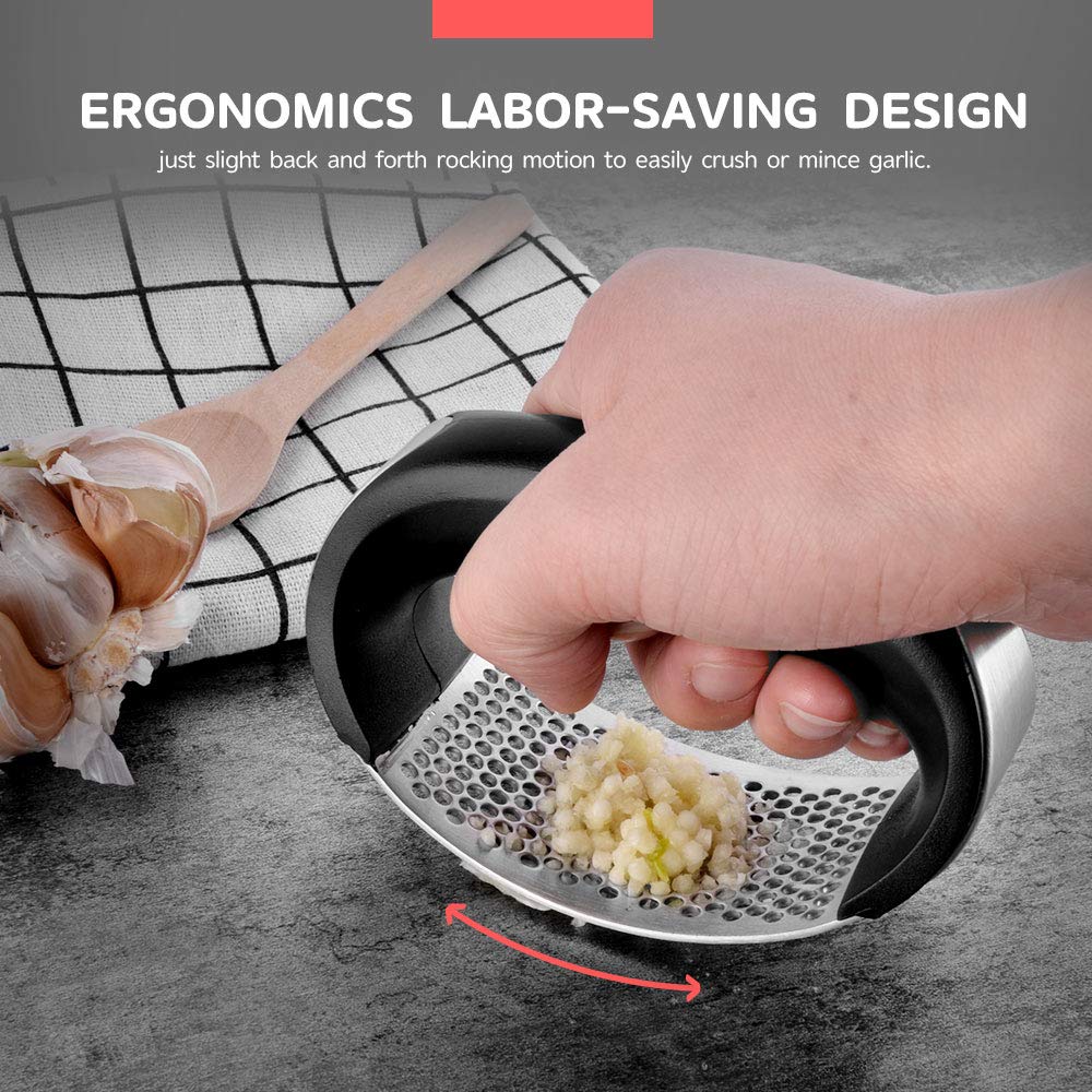 Urbeutyke Garlic Press 304 Steel Stainless Garlic Crusher Professional Grade Manual Garlic Squeezer Masher Tool with 1PC Upgrade Silicon Garlic Peeler
