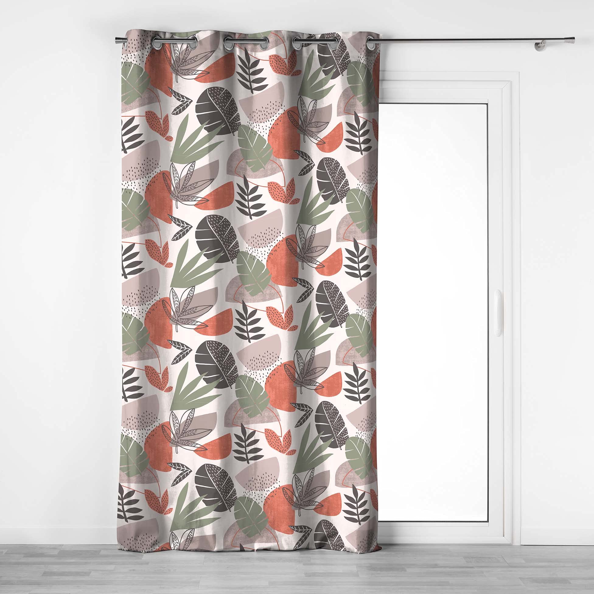 Douceur d'Intérieur Cotton d'Interieur 140 x 240 cm Cotton Printed Curtain with Eyelets Bianca 100% Cotton