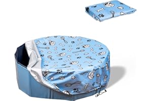 Docuwee Foldable Round Dog Swimming Pool Cover, for 32"/48"/63" Collapsible Outdoor Tub,PVC Coating Waterproof and UV Protection, Leakproof Washable Kiddie Pet Small Paddling Bath Accessories