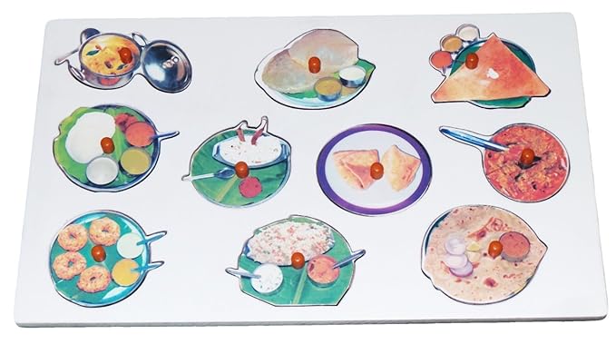 Kido Toys Name The Foods of India - Wooden Knobbed Insert Puzzle Board