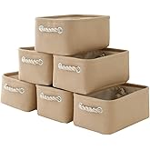 TheWarmHome Storage Basket for Organizing - Small 6 Pack 11.8x7.8x5.2 inch Fabric Storage Cubes with Cotton Rope Handle, Collapsible Storage Bins Baby Storage Toy Nursery (Beige)
