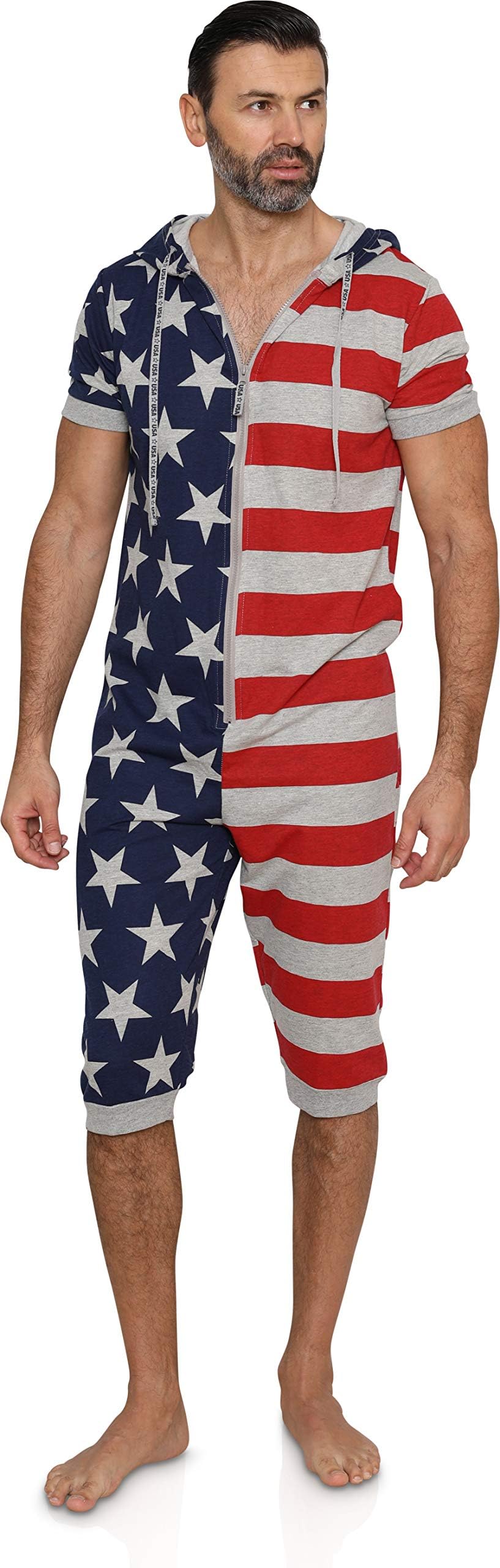 Men's American Flag Stars and Stripes One Piece Pajama