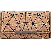 Women Girls Vegan Geometric Cork Wallet Three Fold Minimalist Purse Slim Card Holder Eco Friendly Cork Clutch Bag For Birthda