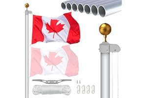 NQ 20FT Aluminum Flagpole Set Sectional Flag Pole Kit Outdoor Inground Flagpole Kit with Silver Ball Topper, Perfect for Resi