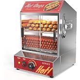 ROVSUN 31.7QT/30L Hot Dog Steamer, 2-Tier Hot Dog Hut Steamer with 175 Hot Dogs &amp; 40 Buns Capacity, Bun Warmer Cooker with Removable Shelves Food Clip for Party Event Concession Stand