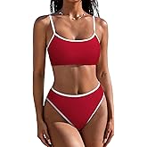 SUUKSESS Women High Waisted 2 Piece Bikini Set Cheeky High Cut Bandeau Swimsuit