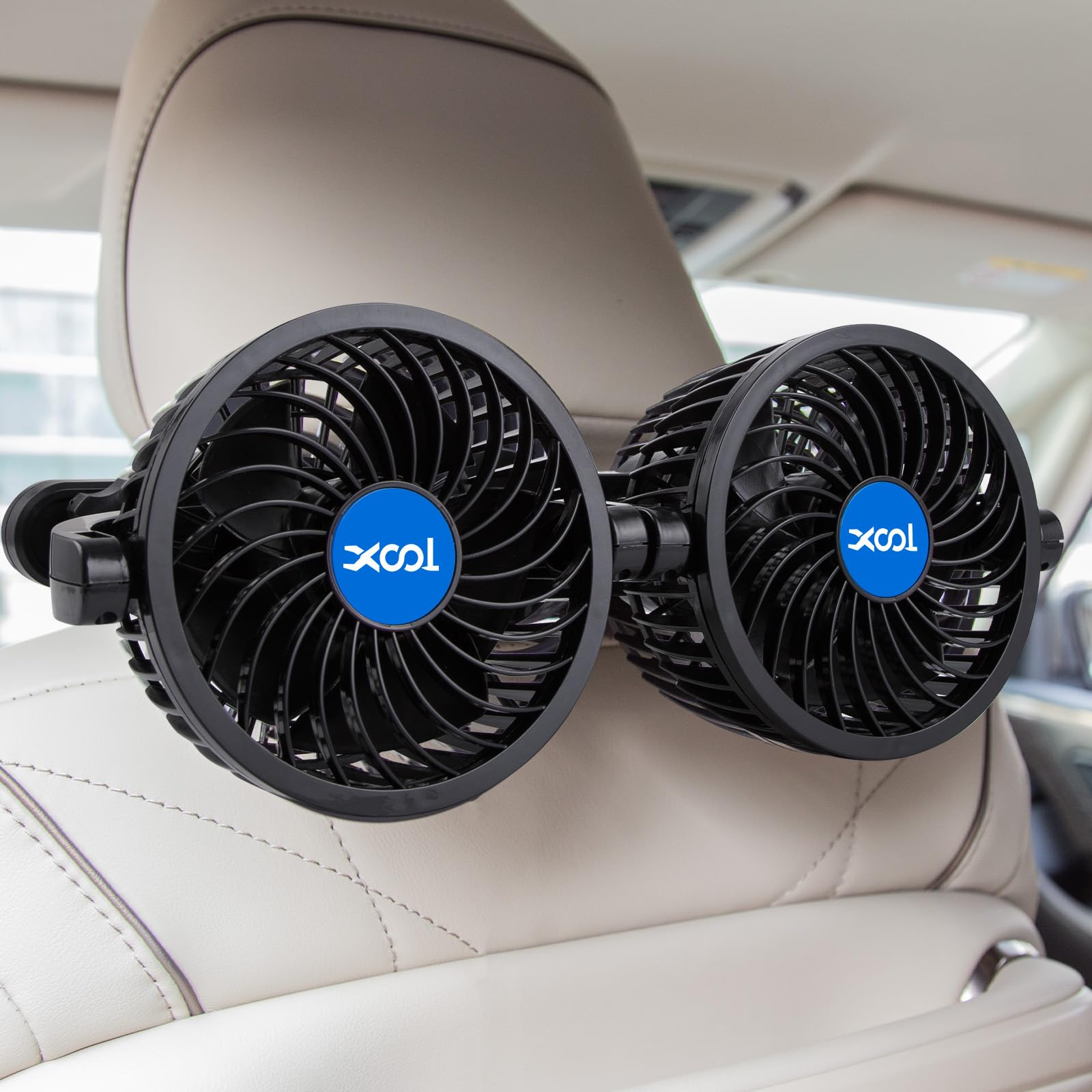 Photo 1 of XOOL USB Car Fans for Backseat - Dual Head Cooling Car Fan for Kids, 360° Rotatable Car Rear Headrest Fan, Air Circulation Fans with Adjustable Clip Stepless Speed Regulation for SUV RV Vehicles Truck