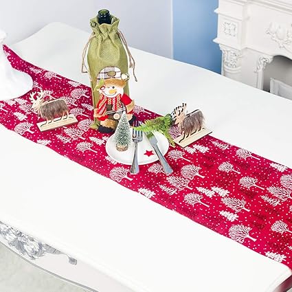 Teoyall Camino De Mesa Decoracion Antigua Navidad Nochebuena Tradicional Mantel Con Arbol De Navidad Blanco Y Rojo Para Navidad Hogar Boda Vacaciones Decoraciones De Navidad Amazon Es Hogar