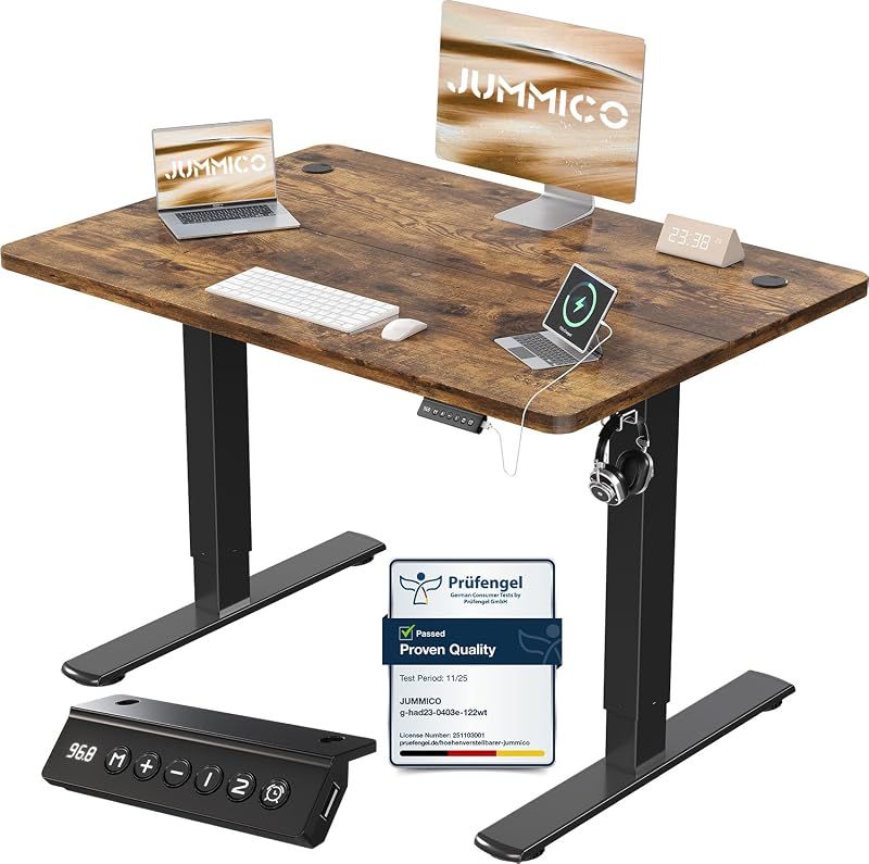 Scrivania Regolabile In Altezza Elettrica,100 x 60 cm,Pannello 6 Tasti Con 4 Memorie Di Altezza E Porta USB, Scrivania Da Computer Marrone,Avviso Di Pausa Per Sedentarietà — foto 1 di 8
