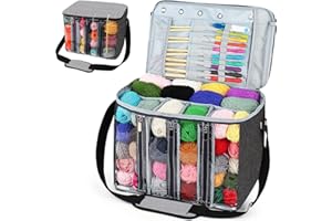 Pearlead Visible Yarn Storage Bag with Adjustable Shoulder Strap Crochet Yarn Tote Yarn Ball Holder Bag Knitting Yarn Storage Organizer for Beginners Professionals Gray
