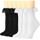 BIVOLU Womens Crew Socks Lace Ruffle Frilly Cotton Cute Princess Ankle Dress Socks for Girl 6 Pack