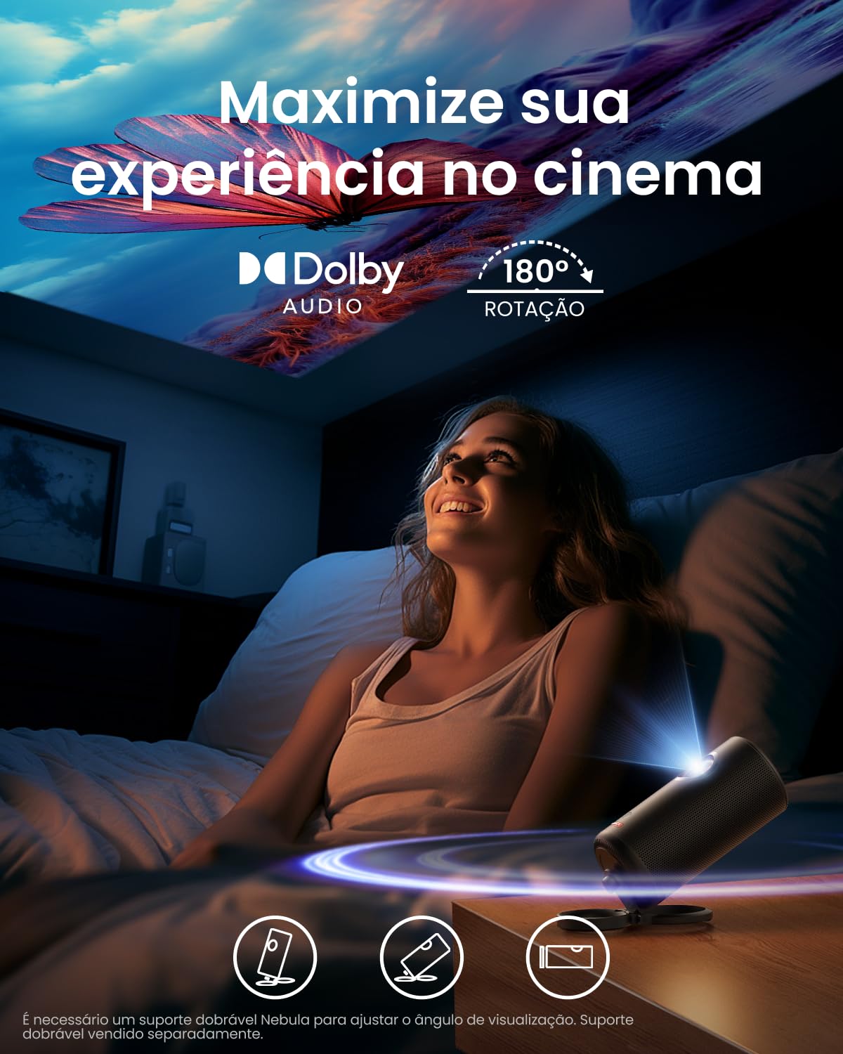 Nebula Capsule3 Mini Beamer, Smart Projektor, 1080p, WLAN, 200 ANSI-Lumen, Tragbarer Beamer, mit GTV, Netflix Vorinstalliert, Dolby Digital, 120-Zoll Bild,integrierter Akku, 2,5 Stunden Spielzeit 4