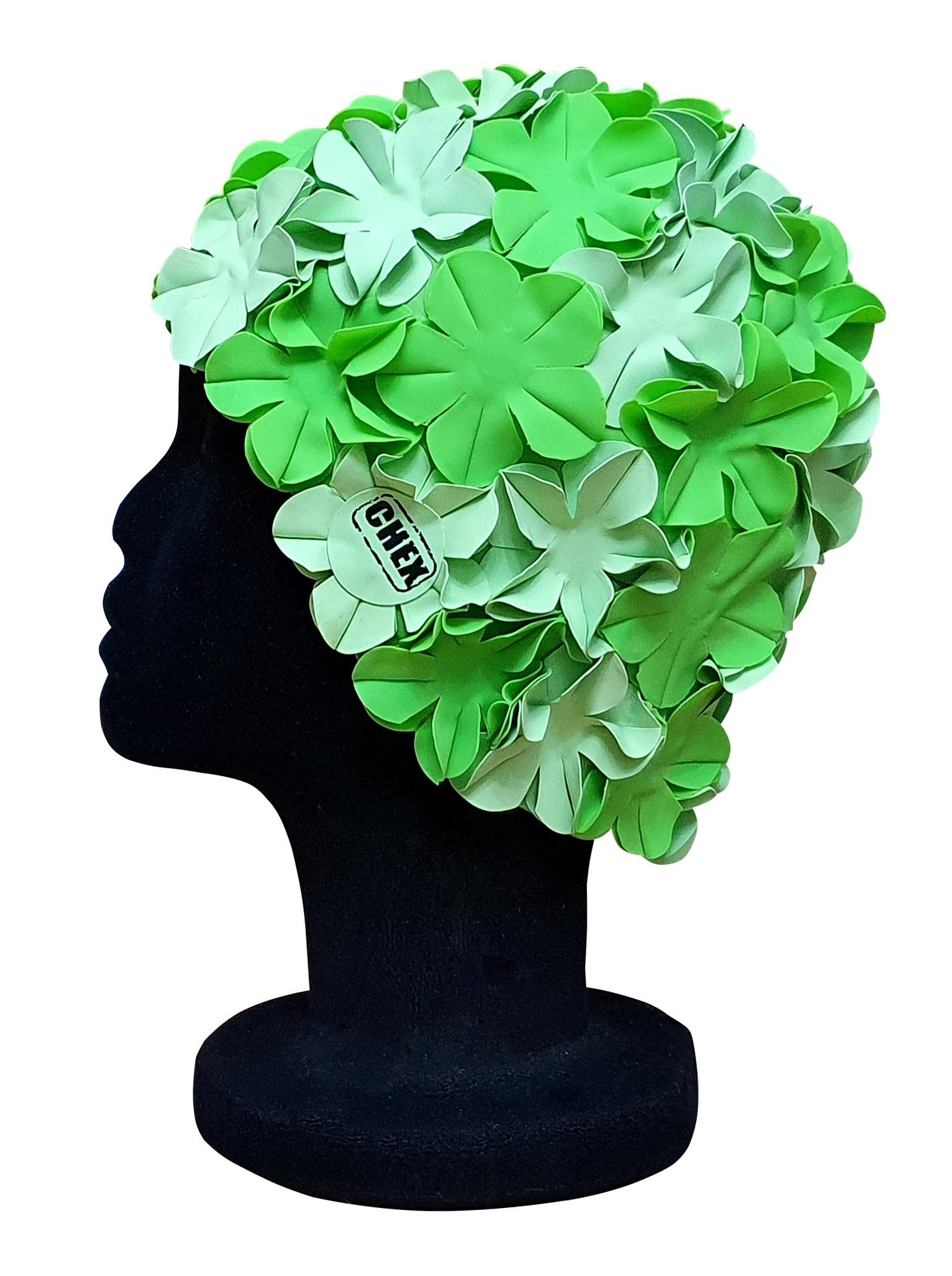 CHEX Anzio Thermal Rubber Floral Ladies Classic Retro 3D Flower Petal 2 Colour Stylish Vintage Swimming Hat Swim Cap Generous One Size Adults (Emerald Green/Pastel Green)