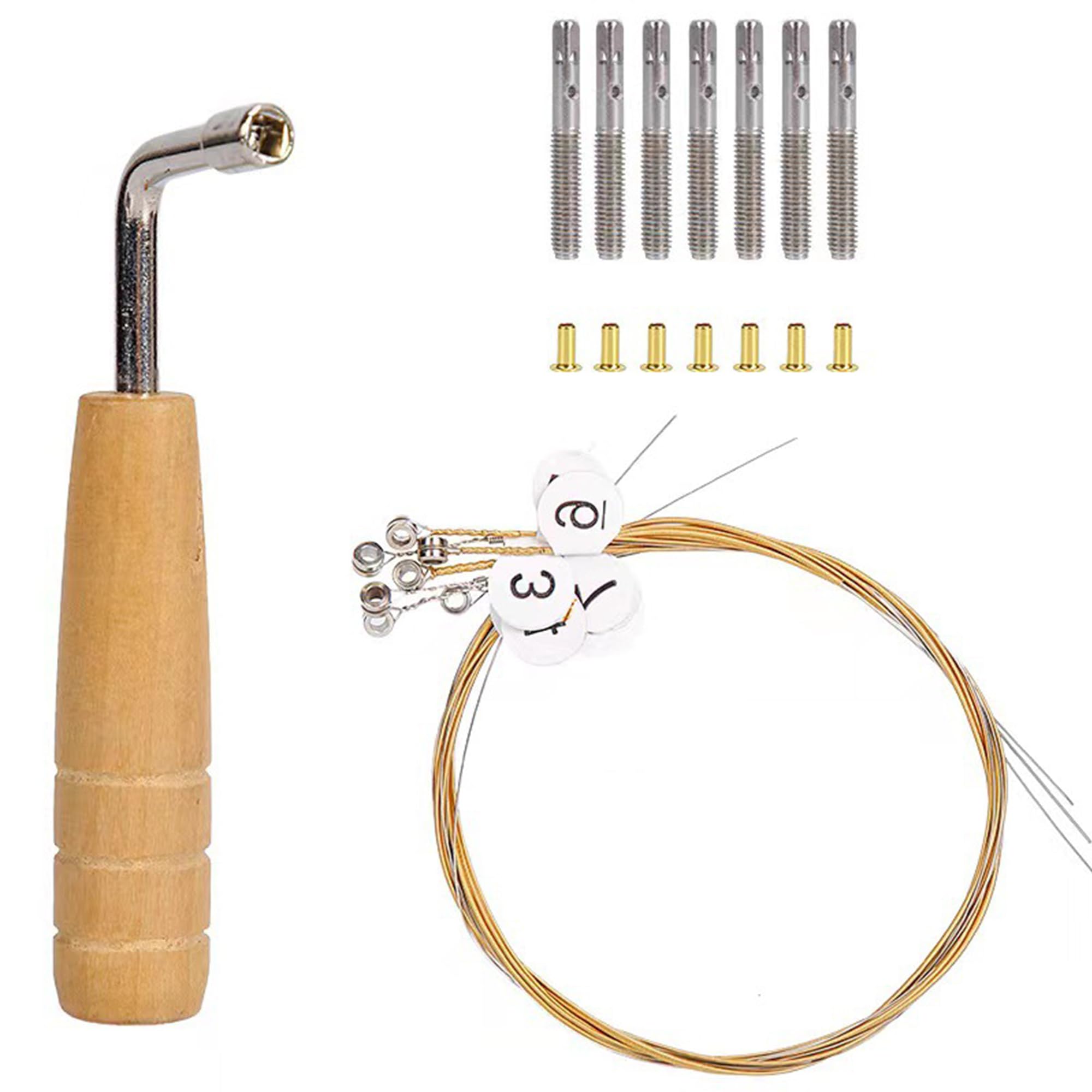 LONGHAO Tuning Key Harp, Tuning Key, Wood Zither, Tuning Key, Piano Tuning Key, L-Shaped Tuning Key, Wood, with 5 Tuning Pins, Fixed String Nail for Lyre Harp String Instruments