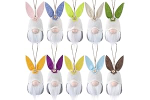 FUNOASIS Easter Hanging Bunny Ornaments Set of 10, Colorful Plush Bunny Gnomes for Tree Decorations