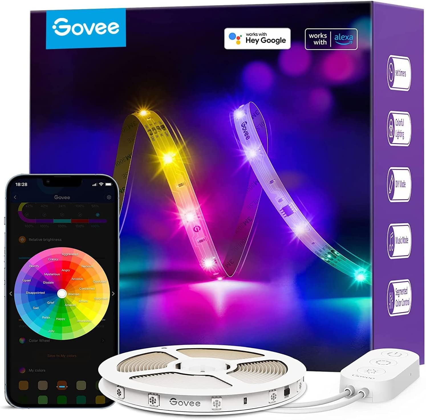 Govee RGBIC LED Strip Light 5m, Compatiable with Alexa and Google Assistant, WiFi Smart Strip Lights Color Changing Music Sync for Bedroom Party Decor
