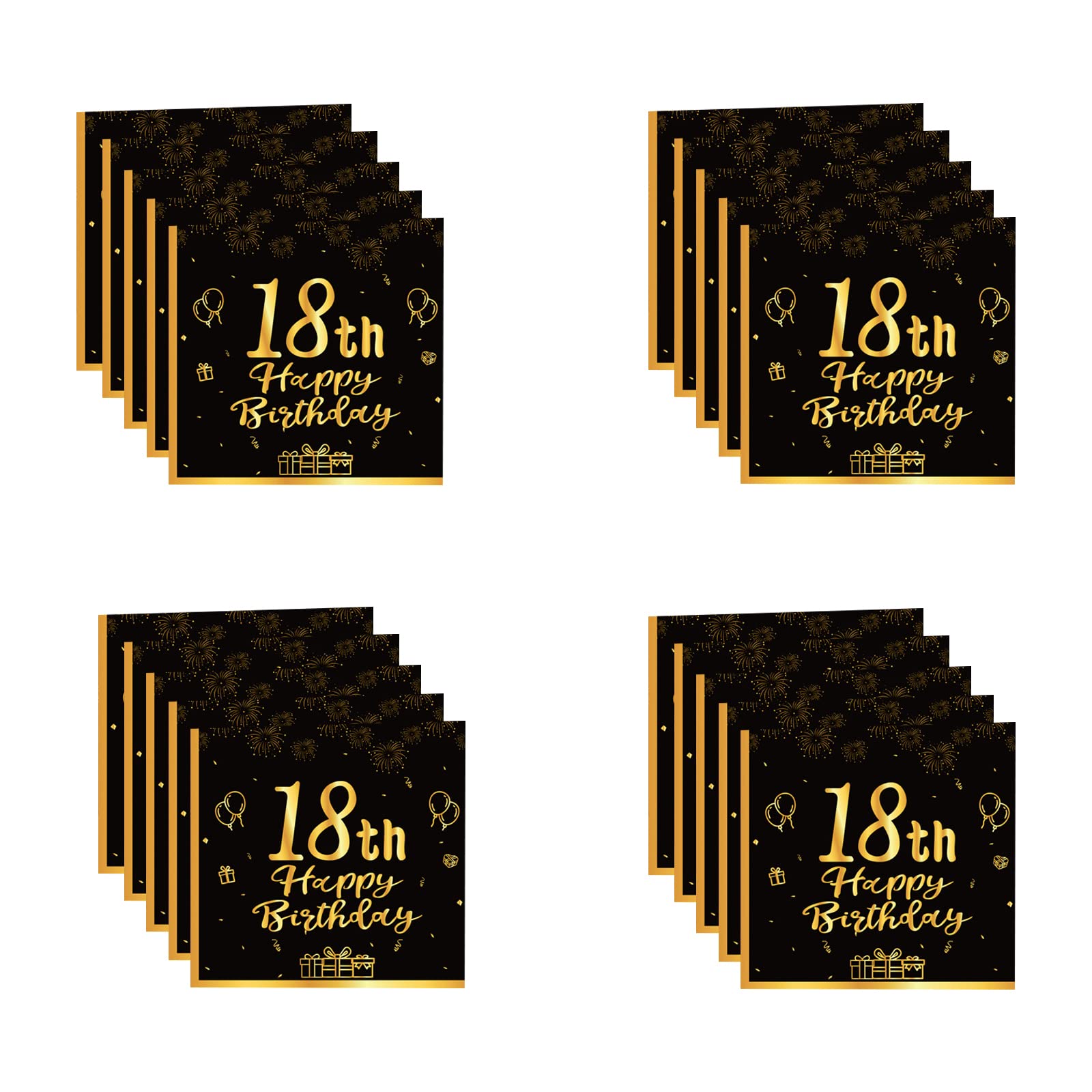 POPOYU 18th Birthday Napkins, Black and Gold Napkins birthday, 20Pc Tableware Party Decorations Tissue Luncheon Paper Napkin for Girls, Boys, Kids, Him, Her Supplies