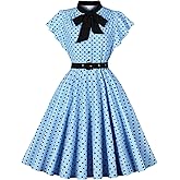 Wellwits Women's Ruffle Sleeves Bow Tie Polka Dots Vintage Dress