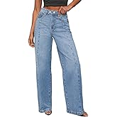 Sidefeel Women's Wide Leg Jeans High Waisted Stretchy Baggy Front Seam Denim Pants