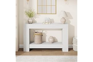 47" Farmhouse Console Table, 2-Tier Long Sofa Entryway Table with Storage, Antique White Hallway Foyer Entry Table for Living