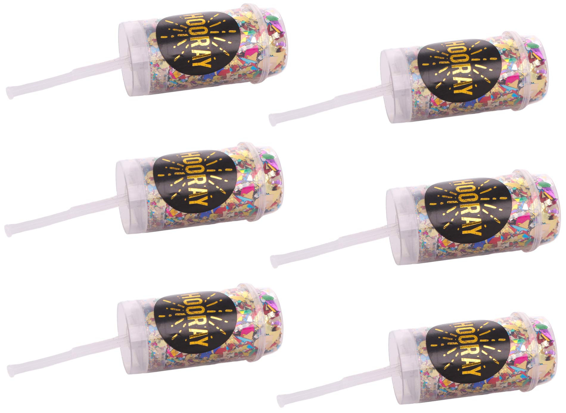 Set of 6 Confetti Push Poppers - Colourful Party Popper Decorations for Birthdays, Weddings, New Year's & Celebrations - Easy Push Confetti Shooter - Fun Party Filler (Multi-Colour)