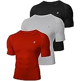 Roadbox 3 Pack Mens Compression Shirt Short Sleeve, Athletic Football Running Base Layer Cool Dry T Shirts for Sports Workout