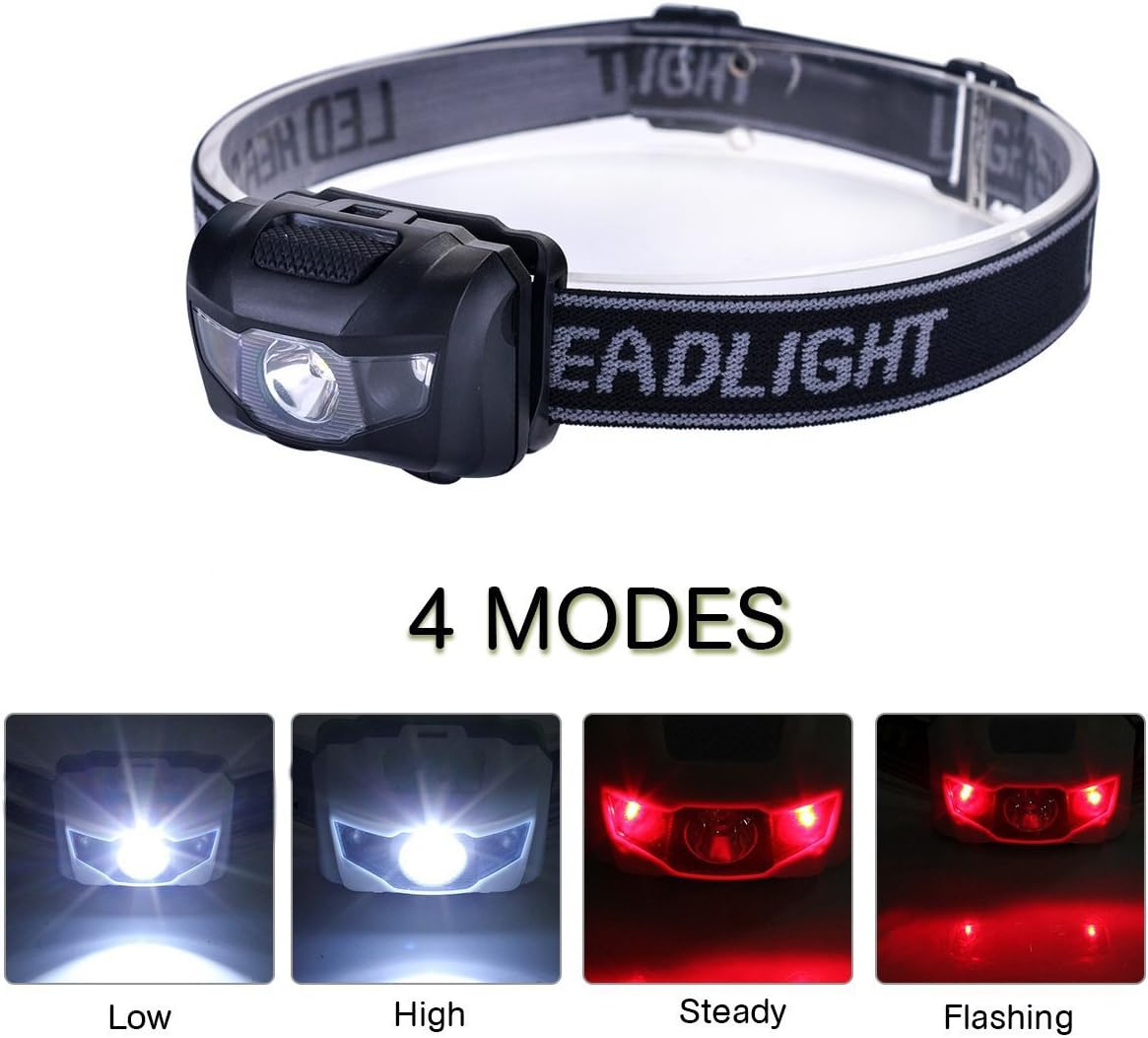 HappyOrange 3-Pack Waterproof LED Headlamp (White and Red Lights), 4 Light Modes Lightweight Headlight for Running, Hiking, Hunting, Fishing, Camping: Sports & Outdoors