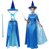 Haysandy Halloween Fairy Costume Set for Women Godmother Witch | Witch Hat with Tulle, Cape &amp; Magic Wand, Outfit for Halloween, Godmother Dress up, Witch Cosplay