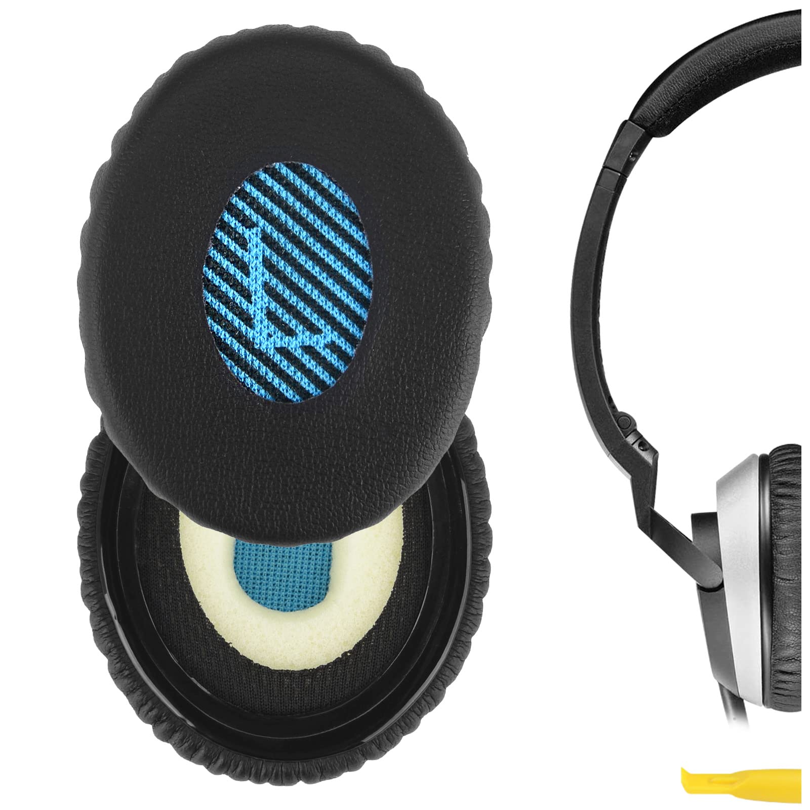 Geekria QuickFit Replacement Ear Pads for Bose On-Ear OE2, OE2i, SoundTrue On-Ear, SoundLink On-Ear Headphones Ear Cushions, Repair Parts (Black/Blue)