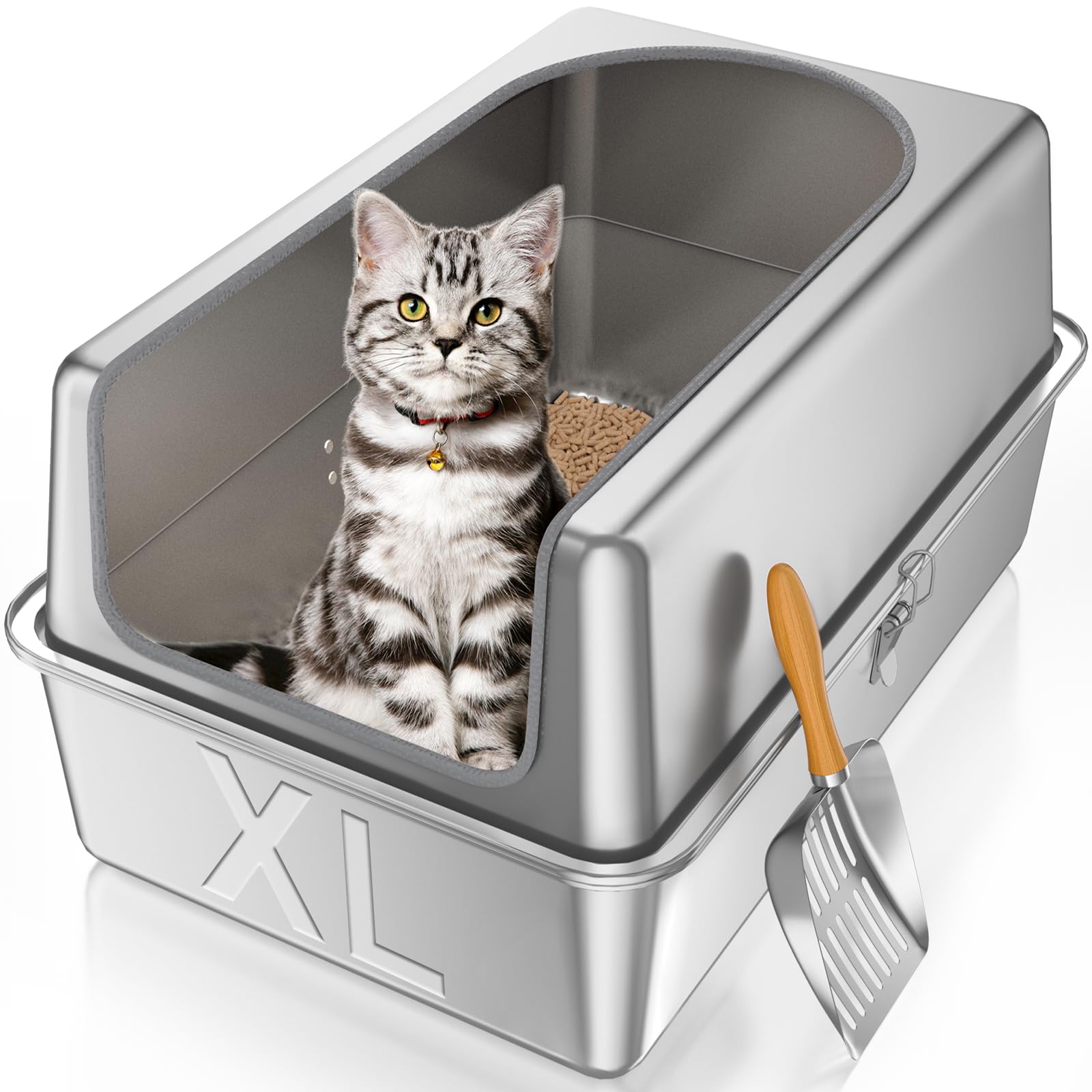 Photo 1 of 12'' High Sides XL All Stainless Steel Cat Litter Box with Lid,Deep Metal Litter Box for Big Cats,Extra Large Litter Boxes with High Wall Enclosure,Anti-Leakage,Never Absorbs Odors,Non-Sticky Surface