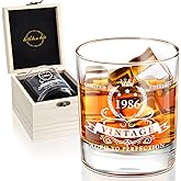 LIGHTEN LIFE 40th Birthday Gifts for Men 12 OZ,1986 Whiskey Glass in Valued Wooden Box, Bourbon Glass for 40 Years Old Dad,Husband,Friend,40th Bday Gift Ideas