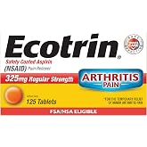 Ecotrin Regular Strength Aspirin, (NSAID) Pain Reliever, 325mg, 125 Count | Regular Strength Aspirin, Safety Coated Tablets, Arthritis Pain Relief, Also for Headache &amp; Toothache