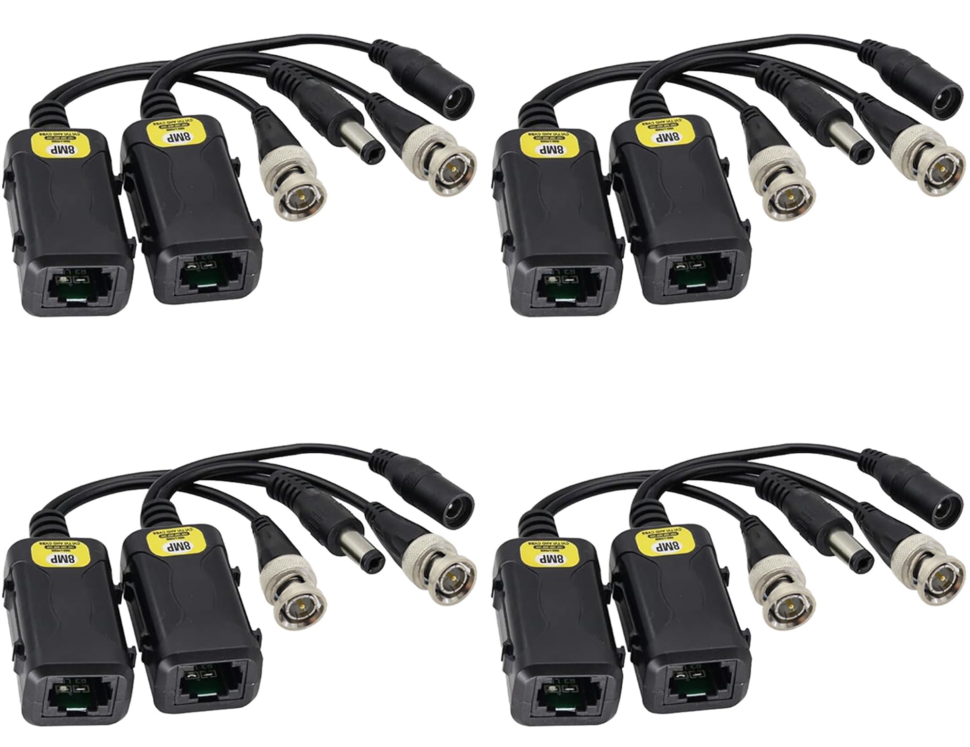 zdyCGTime Passive Video Balun RJ45 Female to BNC Male DC Network Transceiver, Full HD Surveillance RJ45 to BNC Cable Compatible with All Video Equipment (16.5cm 4 Pair)