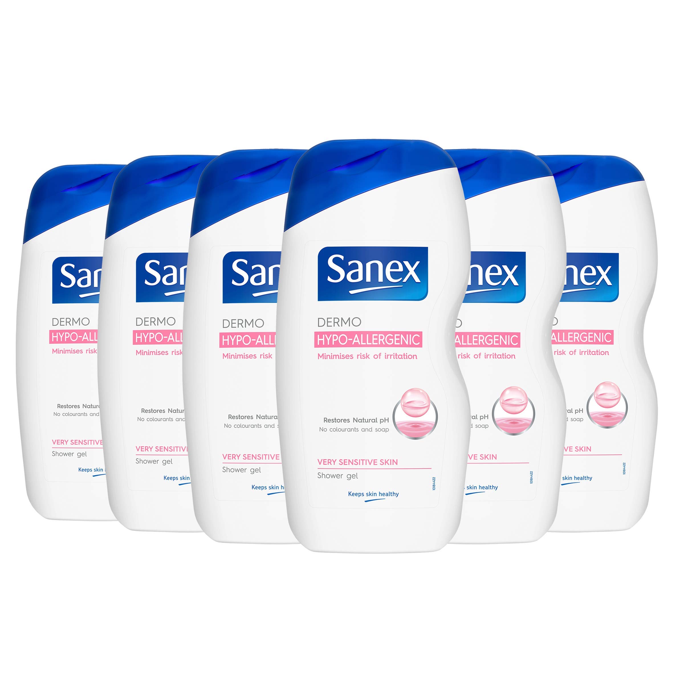 Sanex Dermo Hypo-Allergenic Shower Gel, Body Wash For Very Sensitive Skin, No Colourants or Soap, Pack of 6