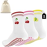 Topershow 3PCS Pilates Socks for Women with Grips, Non-Slip Yoga Socks for Barre, Workout, Hospital | Cute Grippy Crew Socks