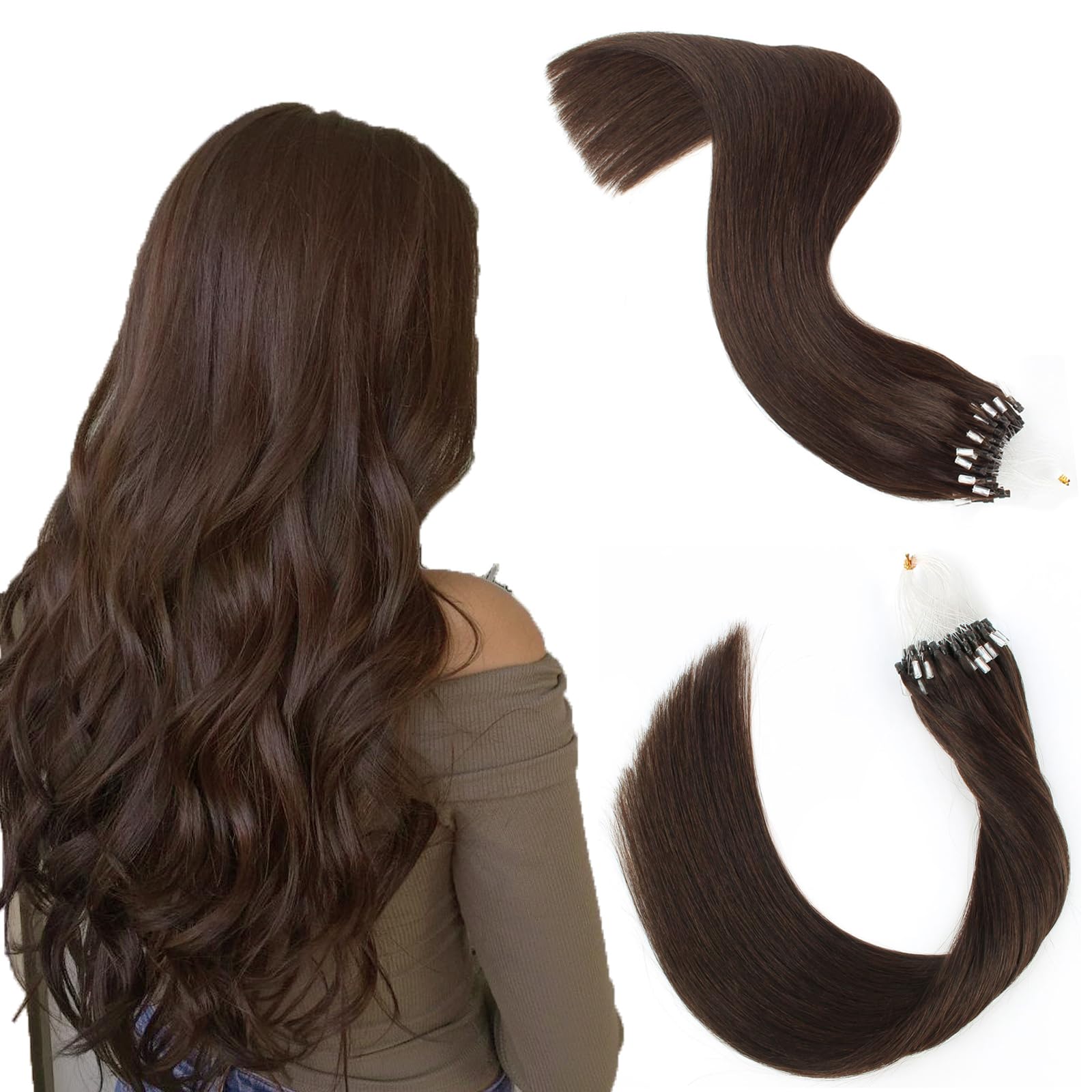 ABH AmazingBeauty Hair Micro Loop Human Hair Extensions Chocolate Brown Hair Extensions Invisible 18 Inch Brown Micro Ring Human Hair Extensions Micro Beads Hair Extensions Straight 50g 50strands โ image 1