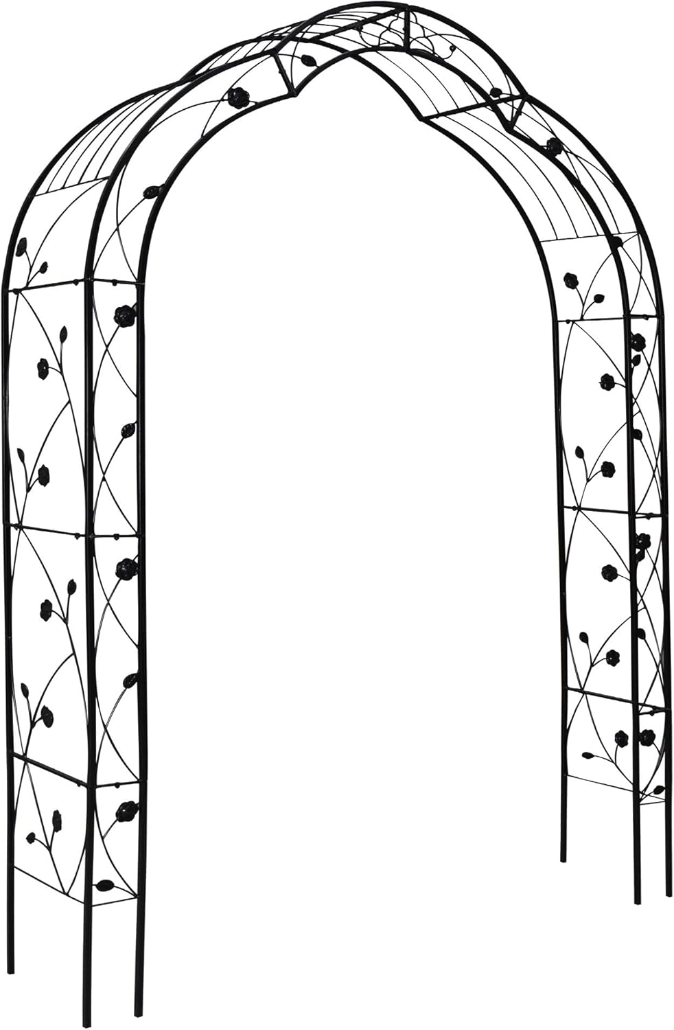 LZRS 2 Sides Decorative Outdoor Garden Arch Metal Wedding Arch Garden Arbor Black Lawn Backyard Patio Party Trellis for Various Climbing Plants Roses Vines