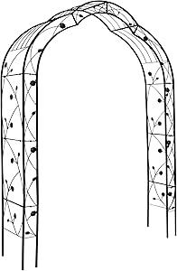 LZRS 2 Sides Decorative Outdoor Garden Arch Metal Wedding Arch Garden Arbor Black Lawn Backyard Patio Party Trellis for Various Climbing Plants Roses Vines