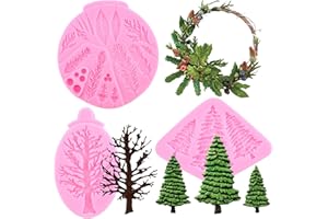 Mujiang Christmas Tree Fondant Cake Silicone Mold Winter Foliage Flower Pro Silicone Mold For Birthday Party DIY Cake Decorating Cupcake Topper Chocolate Gum Paste Polymer Clay Set Of 3
